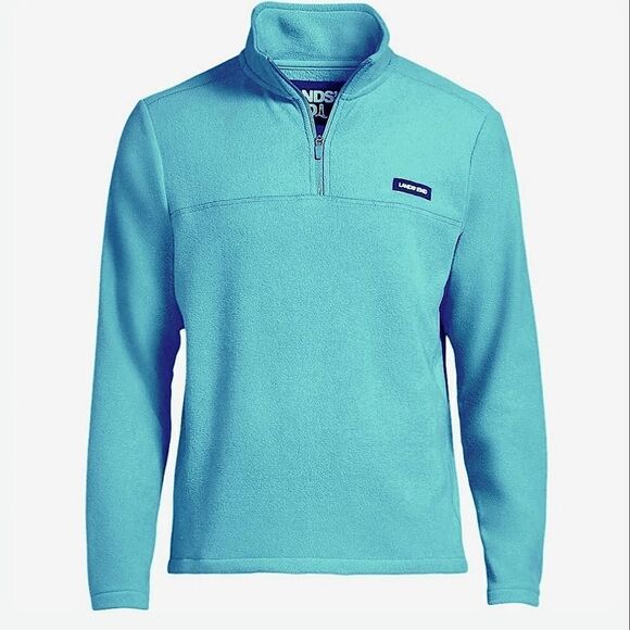 Lands' End Men's Teal Fleece Quarter Zip Pullover Sweatshirt Jacket - Picture 1 of 15